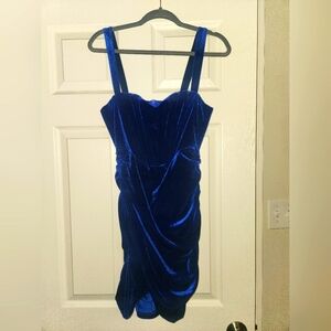 Elegant Blue Velvet Short Dress